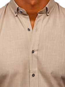 Men's Cotton Long Sleeve Shirt Beige Bolf 20701