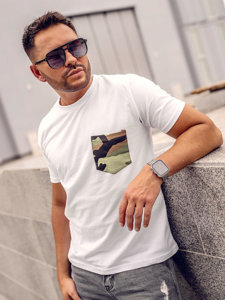 Men’s Cotton Printed Camo T-shirt with a pocket White Bolf 14507A