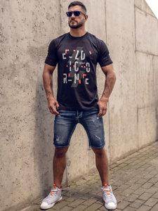 Men's Cotton Printed T-shirt Black Bolf 14752B