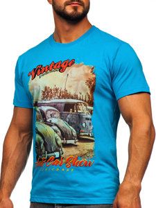 Men's Cotton Printed T-shirt Turquoise Bolf 143001