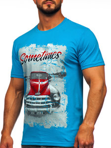 Men's Cotton Printed T-shirt Turquoise Bolf 143005