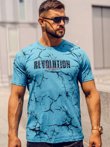 Men's Cotton Printed T-shirt Turquoise Bolf 14717A