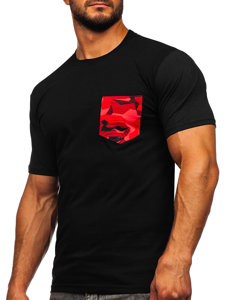 Men's Cotton T-shirt with a pocket Black-Red Bolf 14507