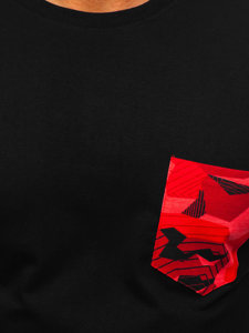 Men's Cotton T-shirt with a pocket Black-Red Bolf 14507