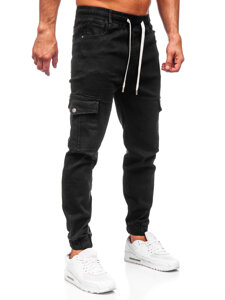 Men's Denim Cargo Joggers Black Bolf 8110