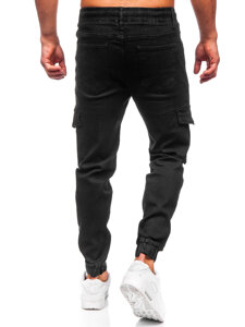 Men's Denim Cargo Joggers Black Bolf 8110