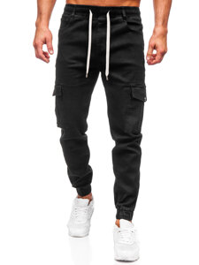 Men's Denim Cargo Joggers Black Bolf 8110