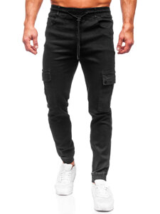 Men's Denim Cargo Joggers Black Bolf 8127