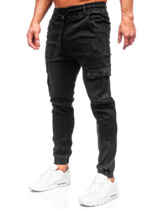 Men's Denim Cargo Joggers Black Bolf 8128