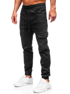 Men's Denim Cargo Joggers Black Bolf 8129