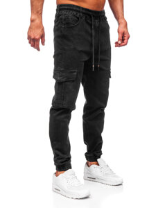 Men's Denim Cargo Joggers Black Bolf 8129