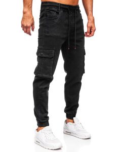 Men's Denim Cargo Joggers Black Bolf 8165