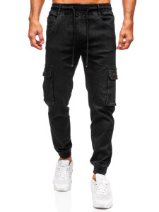 Men's Denim Cargo Joggers Black Bolf 8165