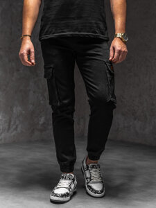 Men's Denim Cargo Joggers Black Bolf 8165A1