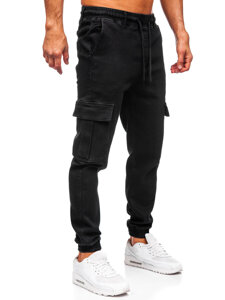 Men's Denim Cargo Joggers Black Bolf 8170