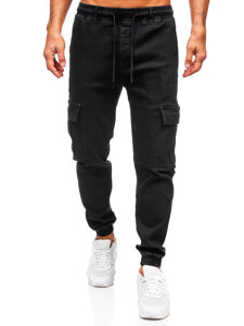 Men's Denim Cargo Joggers Black Bolf 8170