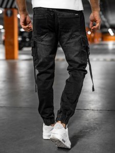 Men's Denim Cargo Joggers Black Bolf 8871