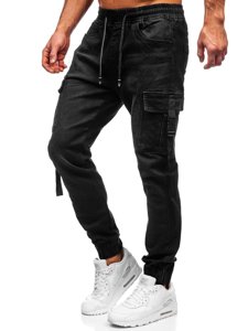 Men's Denim Cargo Joggers Black Bolf 8871