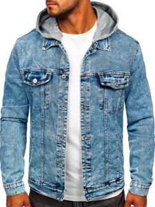 Men's Denim Hooded Jacket Navy Blue Bolf HY958