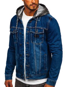 Men's Denim Hooded Jacket Navy Blue Bolf RB9824-1