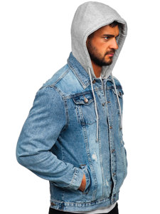 Men's Denim Hooded Jacket Sky Blue Bolf MJ505BC