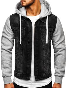 Men's Denim Hoodie Jacket Black Bolf 211902