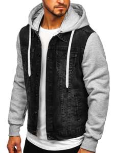 Men's Denim Hoodie Jacket Black Bolf 211902