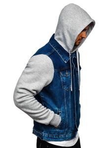 Men's Denim Hoodie Jacket Navy Blue Bolf 211902