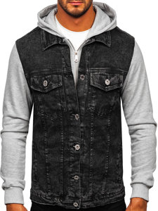 Men's Denim Jacket with hood Black Bolf HY1017