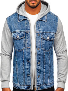 Men's Denim Jacket with hood Blue Bolf HY1017