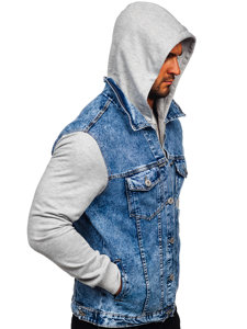 Men's Denim Jacket with hood Blue Bolf HY1017