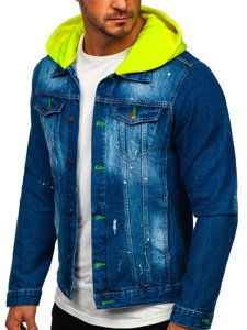 Men's Denim Jacket with hood Navy Blue Bolf 1-2