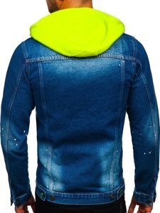 Men's Denim Jacket with hood Navy Blue Bolf 1-2