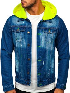 Men's Denim Jacket with hood Navy Blue Bolf 1-2