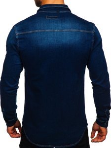 Men's Denim Long Sleeve Shirt Navy Blue Bolf R801