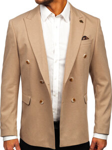 Men's Double-breasted Casual Suit Jacket Beige Bolf 001