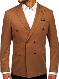 Men's Double-breasted Casual Suit Jacket Brown Bolf 002