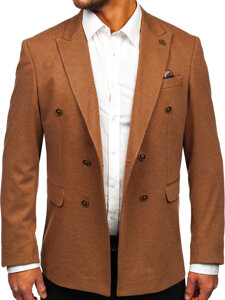 Men's Double-breasted Casual Suit Jacket Brown Bolf 002