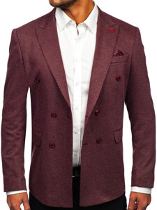 Men's Double-breasted Casual Suit Jacket Claret Bolf 003