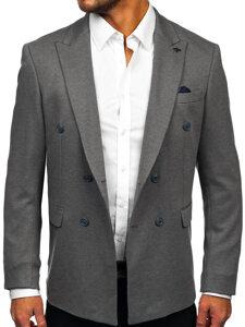 Men's Double-breasted Casual Suit Jacket Grey Bolf 004