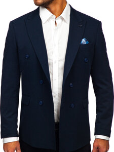 Men's Double-breasted Casual Suit Jacket Navy Blue Bolf 008