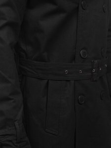 Men's Double-breasted Trench Coat with High Collar and Belt Black Bolf 5569