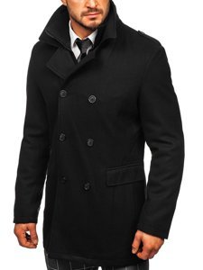 Men's Double-breasted Winter Coat with Detachable Stand Up Collar Black Bolf 8805