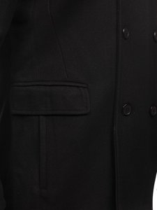 Men's Double-breasted Winter Coat with Detachable Stand Up Collar Black Bolf 8805