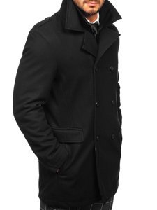 Men's Double-breasted Winter Coat with Detachable Stand Up Collar Black Bolf 8805