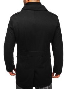 Men's Double-breasted Winter Coat with Detachable Stand Up Collar Black Bolf 8805