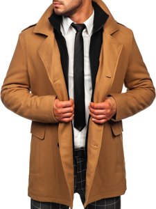 Men's Double-breasted Winter Coat with Detachable Stand Up Collar Camel Bolf 8805