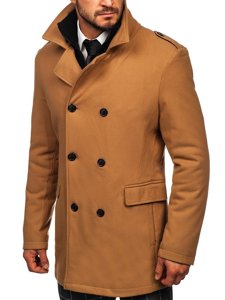 Men's Double-breasted Winter Coat with Detachable Stand Up Collar Camel Bolf 8805