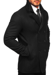 Men's Double-breasted Winter Coat with High Collar Black Bolf 8801