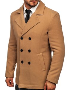 Men's Double-breasted Winter Coat with High Collar Camel Bolf 8078